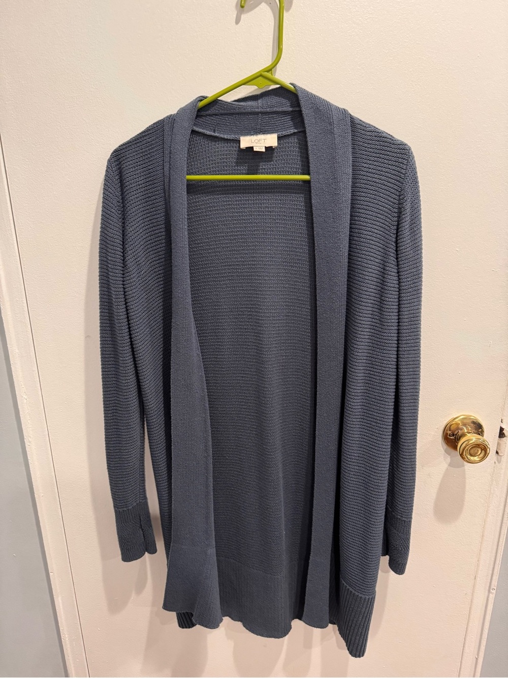 LOFT Slate Blue Open-Front Ribbed Cardigan